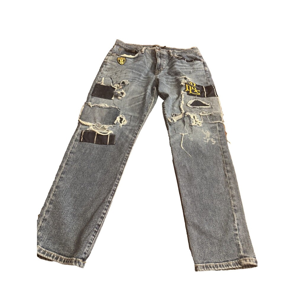 RALPH LAUREN Relaxed Taper Patchwork Logo Denim Blue Jeans Luxury Stretch Sz 10 - Picture 4 of 16